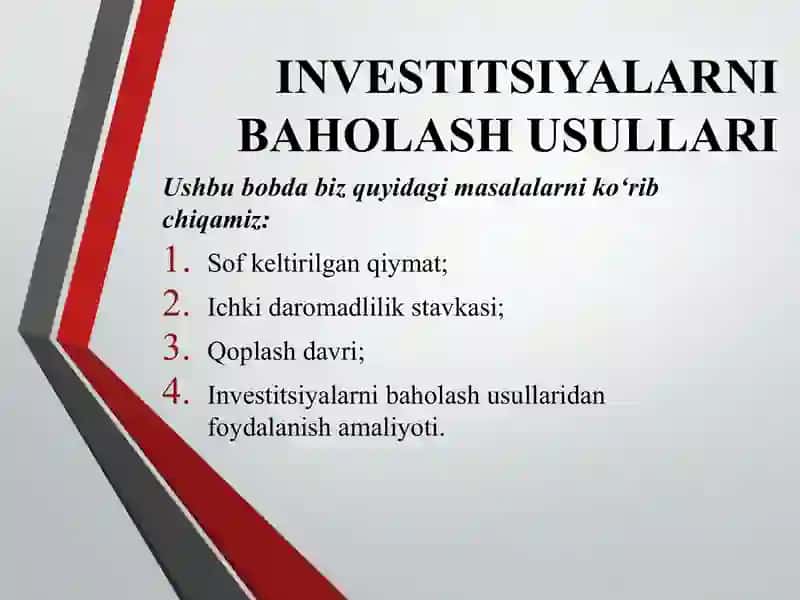 INVESTITSIYALARNI BAHOLASH USULLARI 3