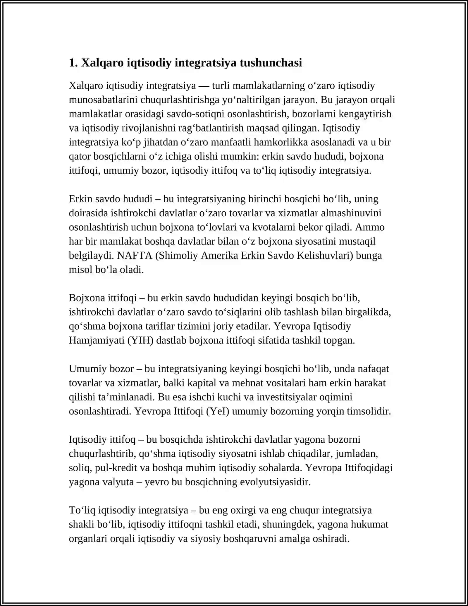 XALQARO IQTISODIY INTEGRATSIYA VA O'ZBEKISTONNING JAHON HAMJAMIYATIGA KIRIB BORISHI 3