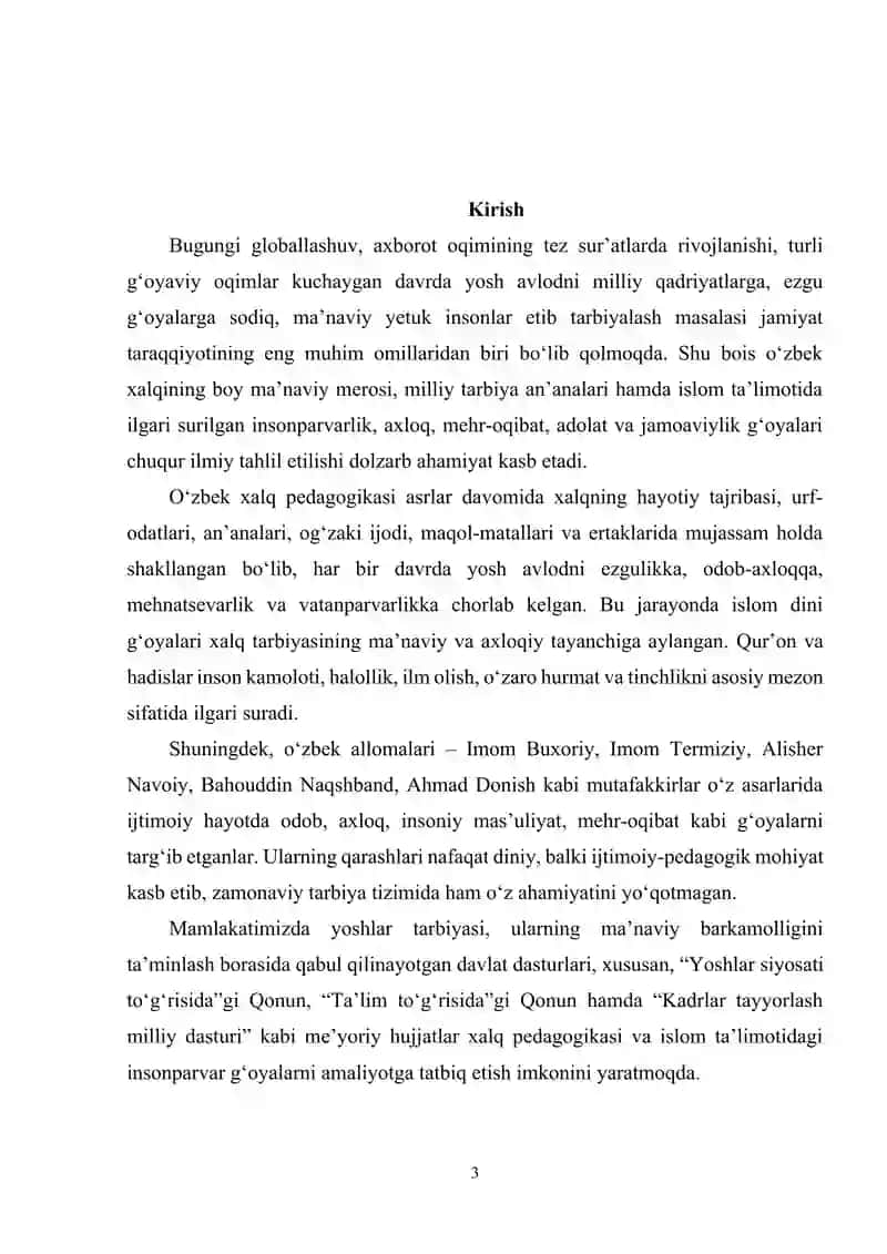 O’zbek xalq pedagogikasi va islom ta’limotida ijtimoiy pedagogik g’oyalar 3