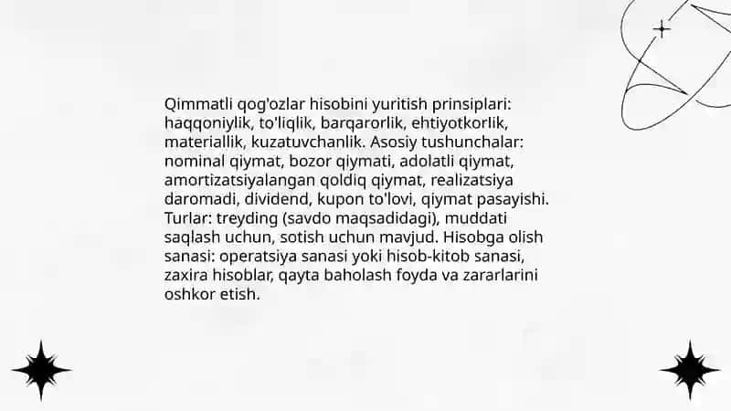 qimmatli qogozlar va qimmatli qogozlarga investitsiyalangan mablag`larning ishonchli boshqaruvi hisob 3
