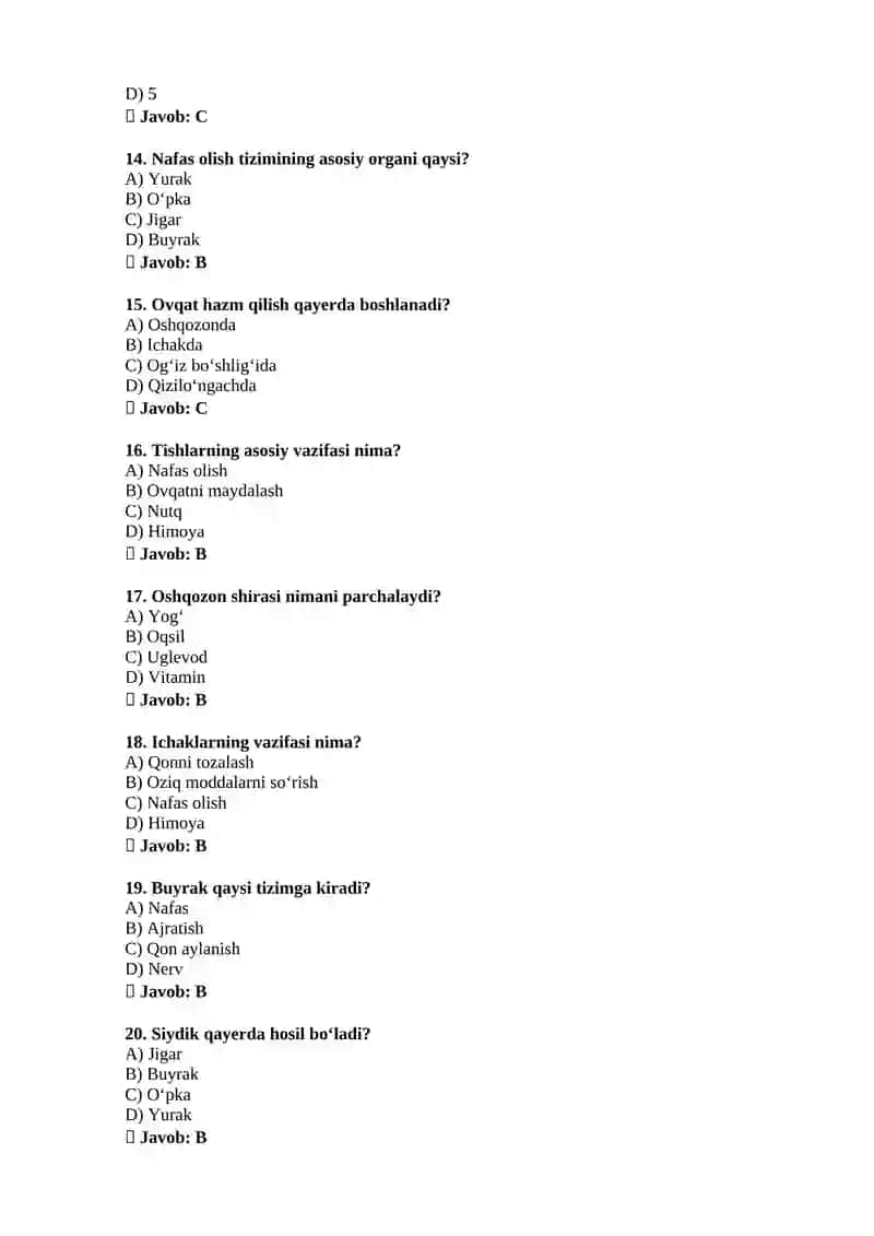 Biologiya fanidan atestatsiya test savollari (100 ta) 3