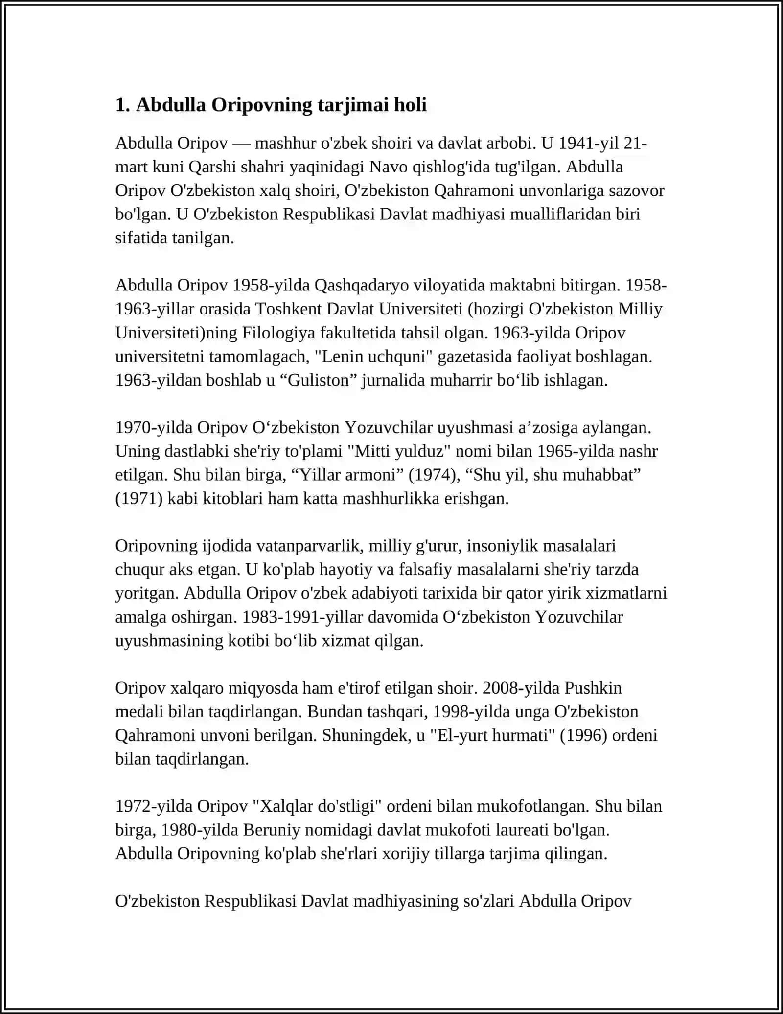 ABDULLA ORIPOV HAYOTI VA IJODI."JANNATGA YOʻL" VA "SOHIBQIRON" DRAMALARI TAHLILI 3