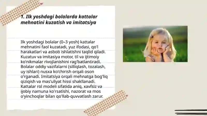 Ilk yoshdagi bolalarning kattalar mehnatiga munosabati 3