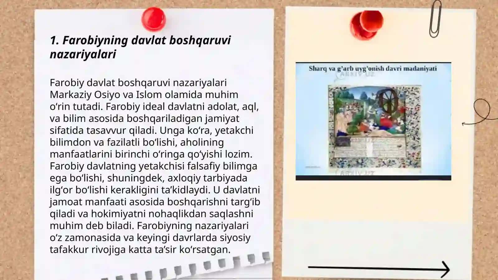 Farobiyning ijtimoiy siyosiy qarashlari. Uyĝonish davri gʻoyalari 3