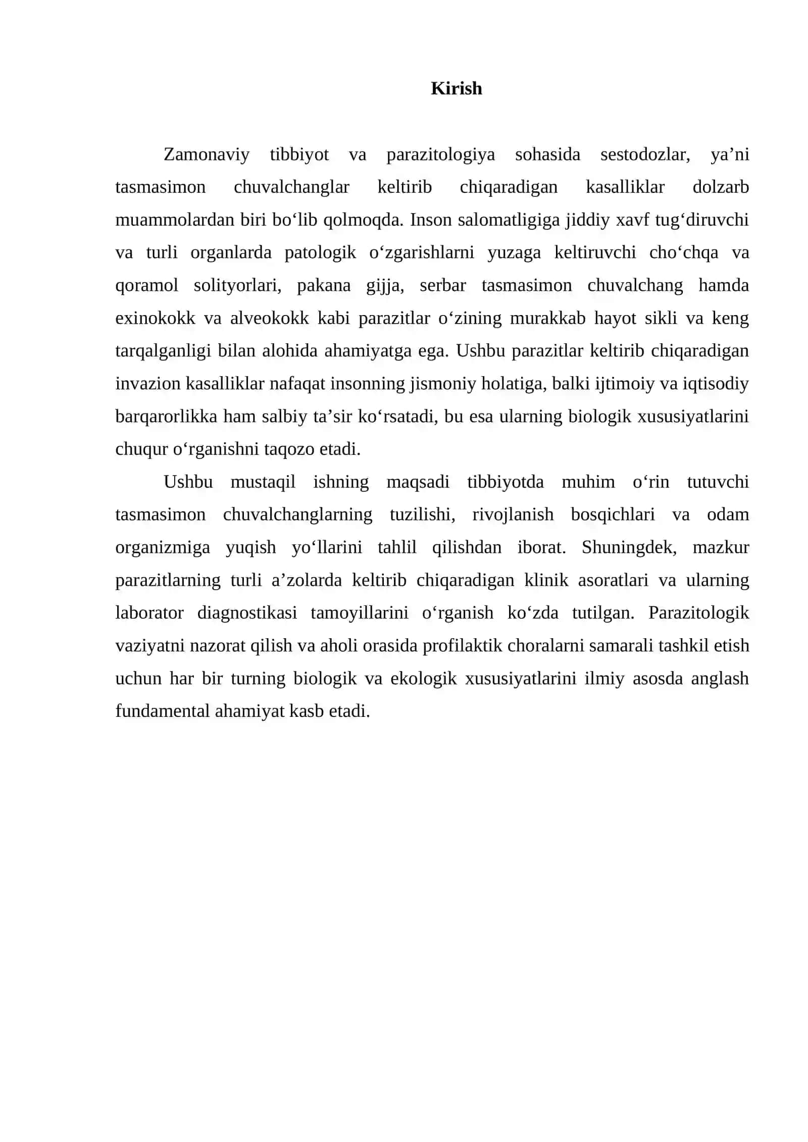 Tibbiy Biologiya va Mikrobiologiya Referat 3