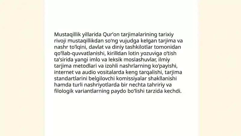 Mustaqillik yillarida Qurʼonning oʻzbek tiliga qilinishini va tavsiflari 3