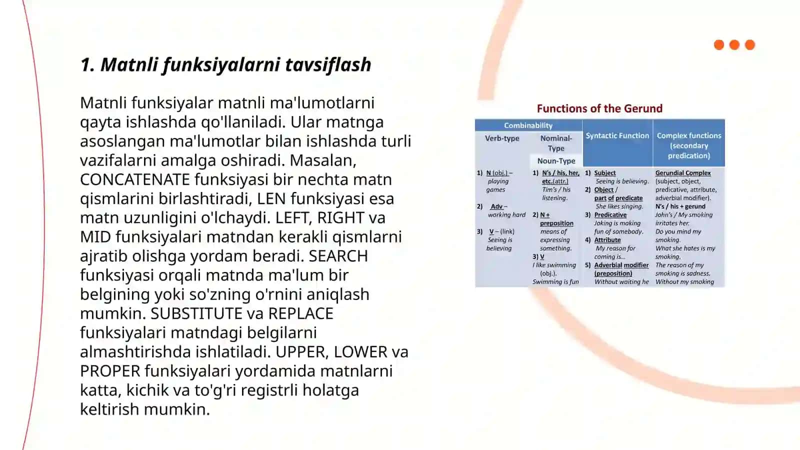 Matnli funksiyalar va mantiqiy funksiyalar 3