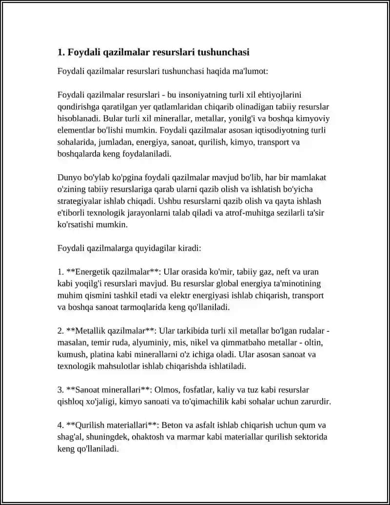 FOYDALI QAZILMALARNING ZAXIRALARI VA QAZIB OLISH JARAYONIDA YOʻQOTILISH 3