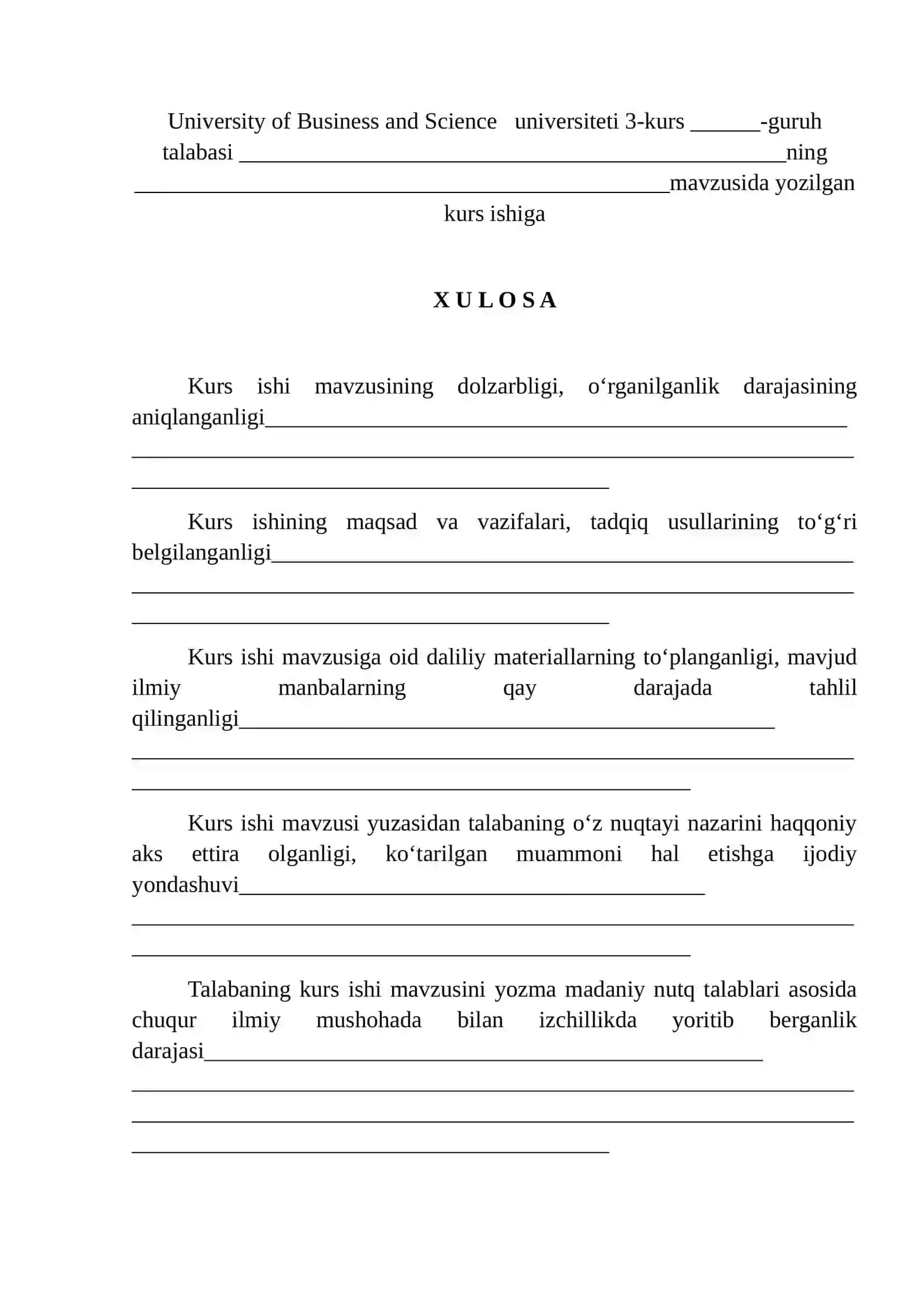 Kurs ishi University of Business and Science Til va adabiyot ta’limi kafedrasida 3