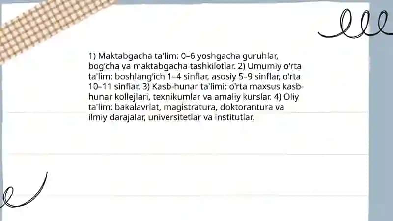 Oʻzbekiston Respublikasi ta'lim tizimi 3