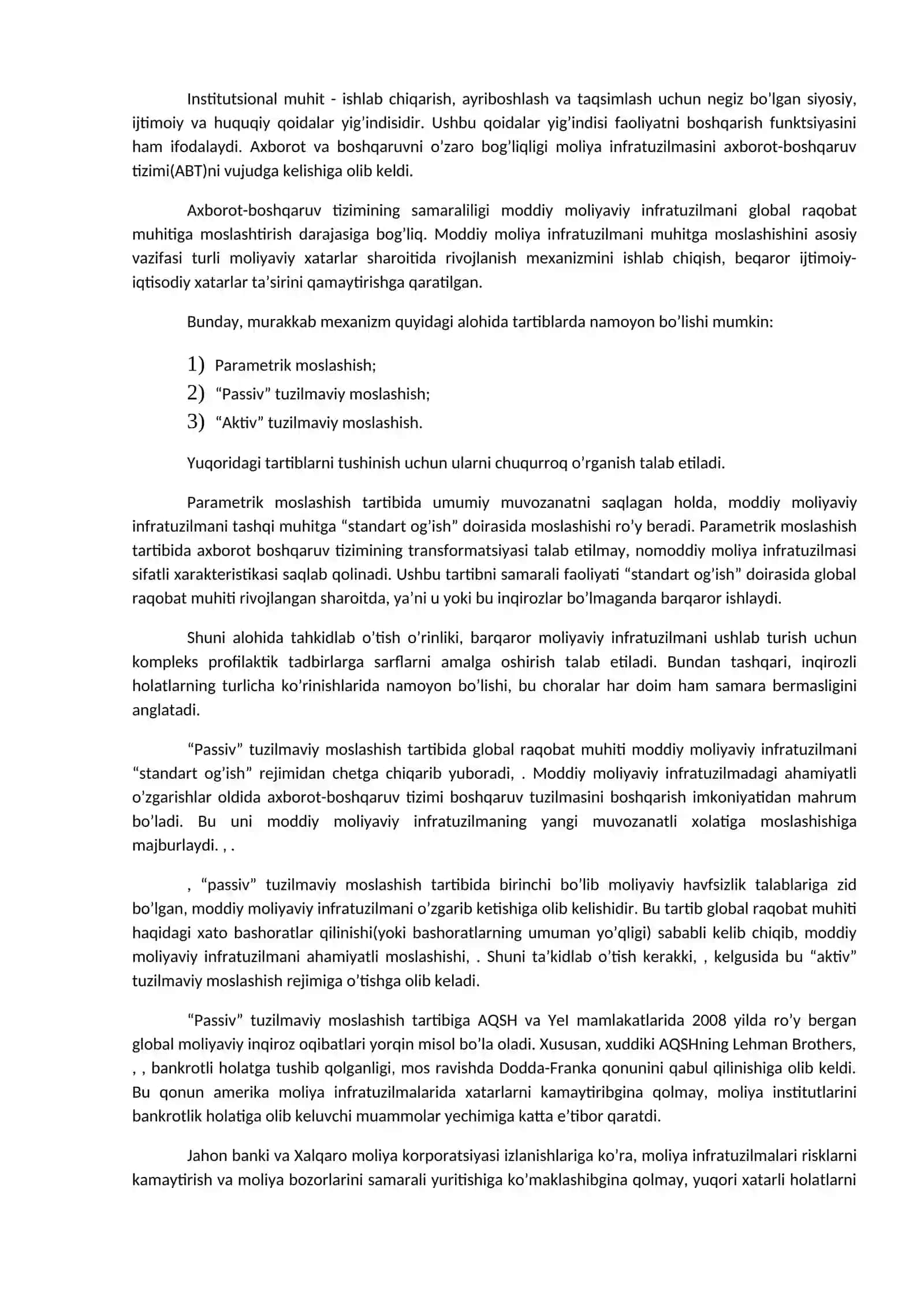 Moliyaviy infratuzilma va moliyaviy tizimni tartibga solish 3