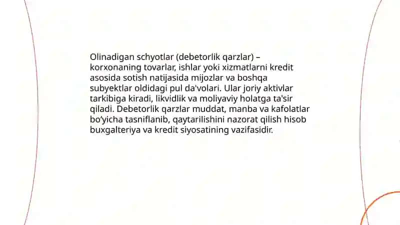 Olinadigan schyotlar (debetoriik qarzlar) 3