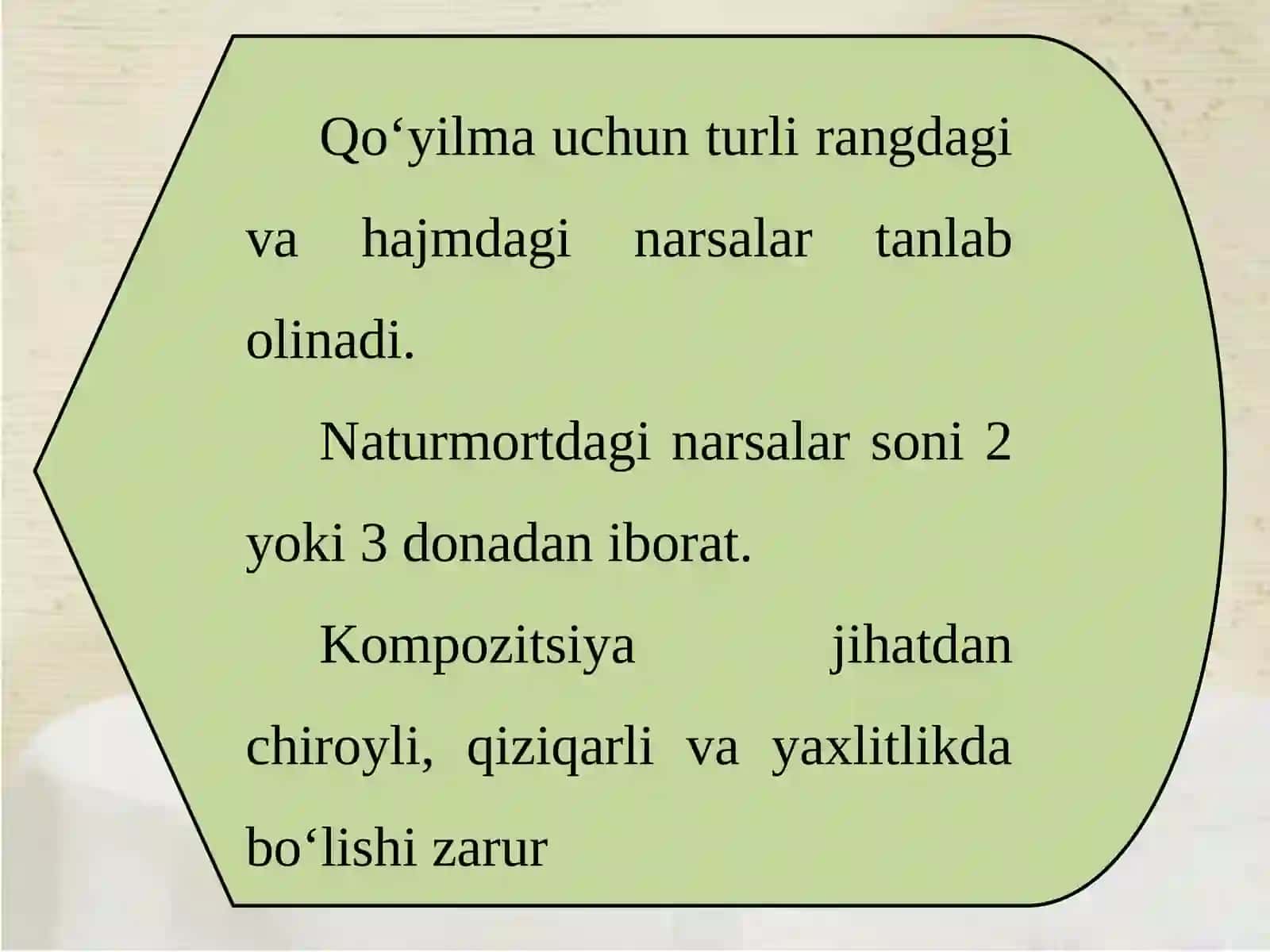 5-sinf Rang-tus jihatidan qarama-qarshi (Kontrast) buyumlardan tashkil topgan natyurmort ishlash 3