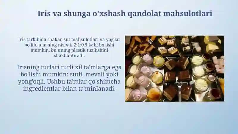 Qandolat mahsulotlarining umumiy xususiyatlari, assortimenti va tasnifi 3