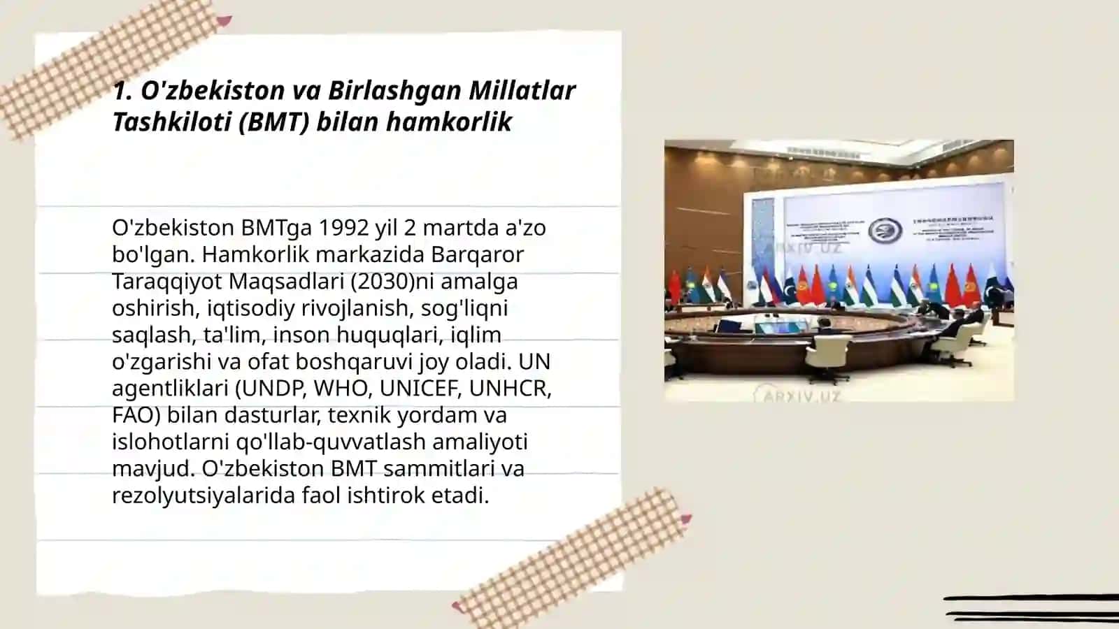 O'zbekistonning xalqaro tashkilotlar bilan hamkorlik aloqalari 3