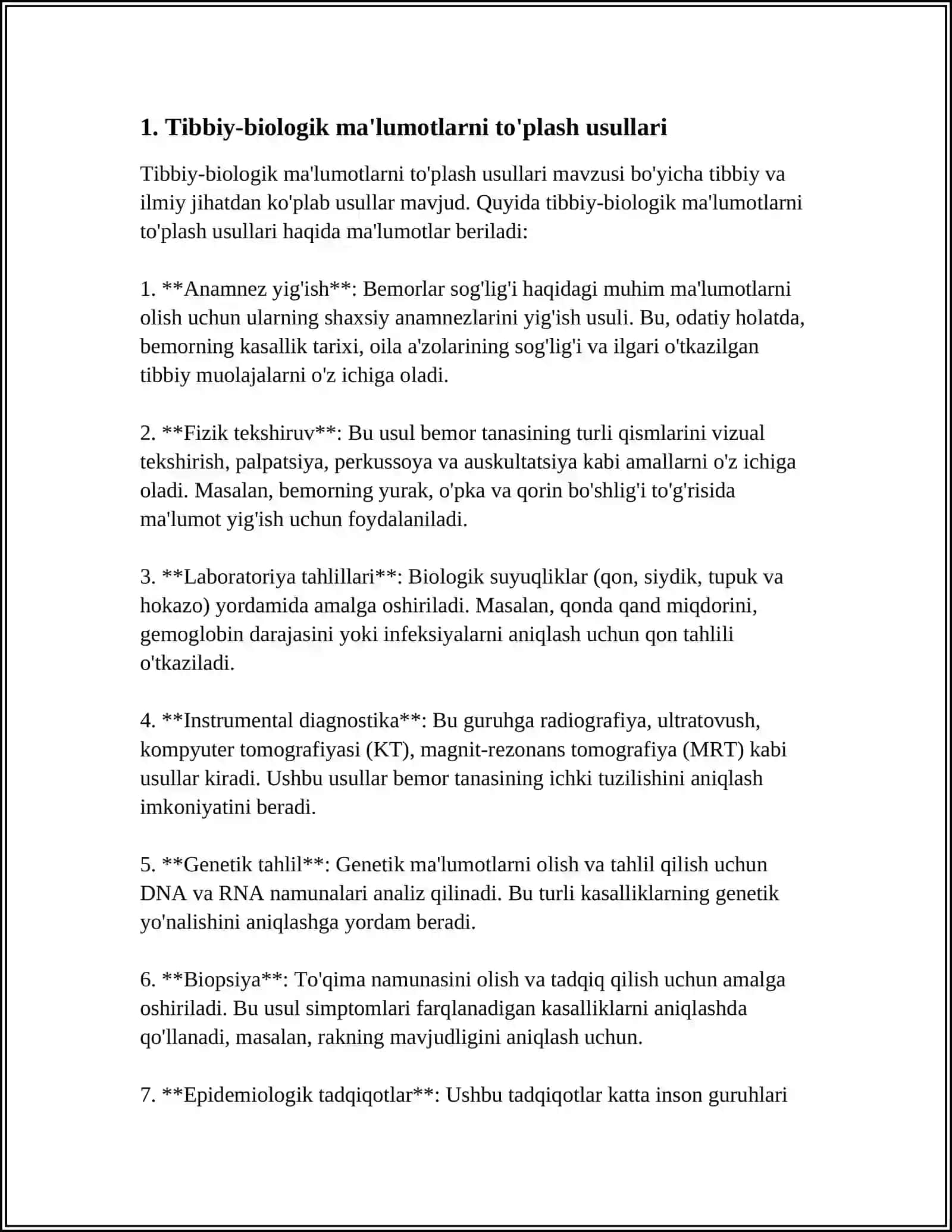 TIBBIY-BIOLOGIK MASALANI YECHISH MISOLIDA MA'LUMOTLARNI TASHKIL QILISH VA KIRITISH 3