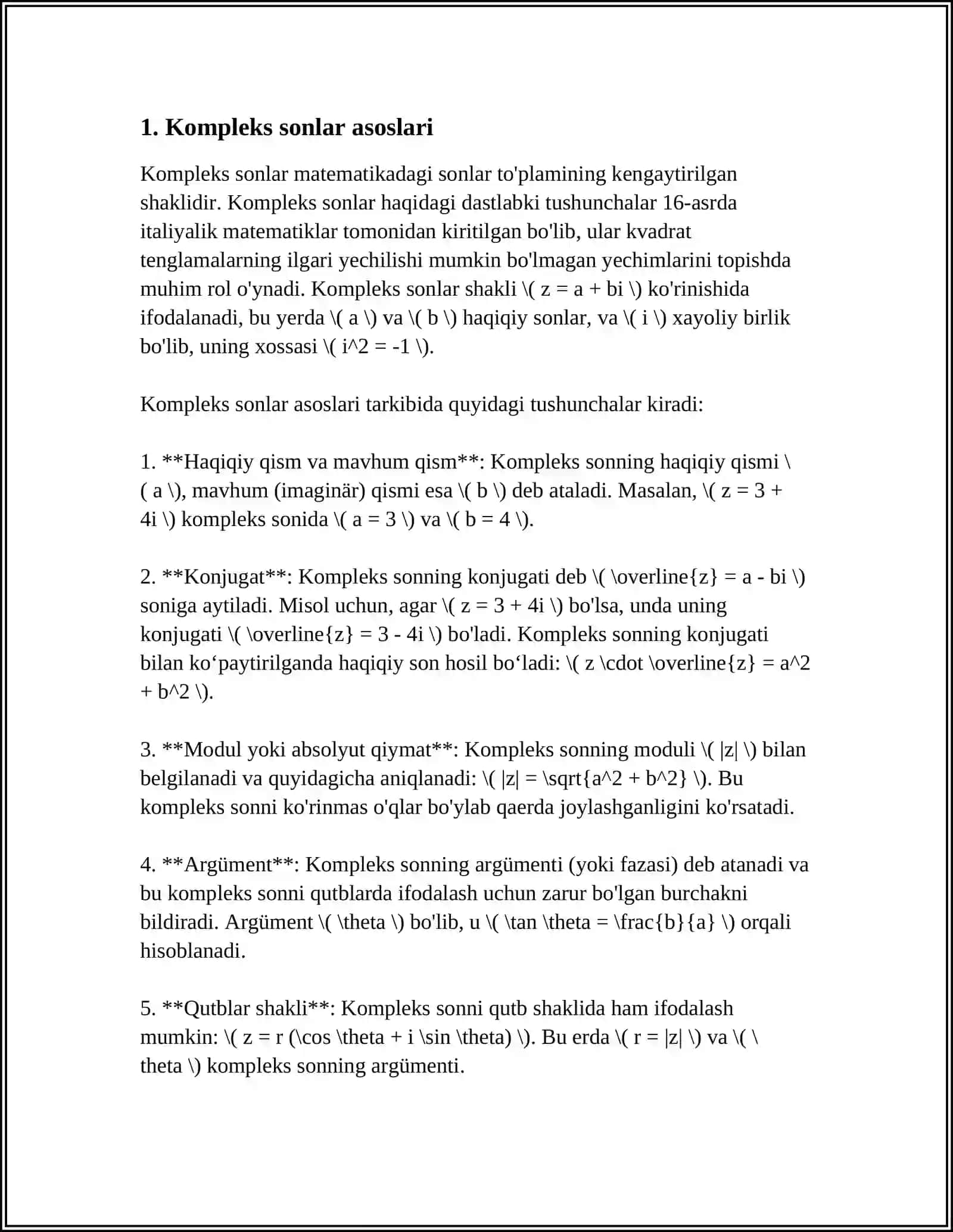 MUSTAQIL ISH Mavzu: KOMPLEKS SONDAN ILDIZ CHIQARISH 3