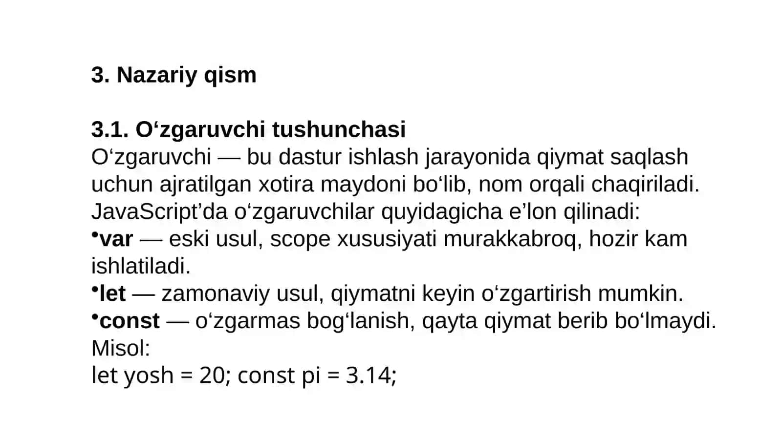O‘zgaruvchilar va ma’lumot turlari (JavaScript) 3