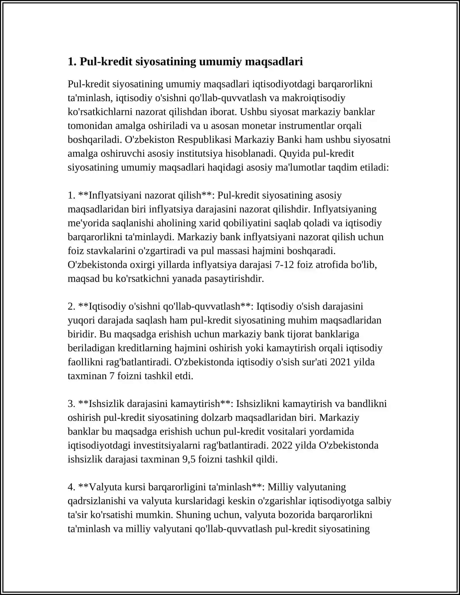 DAVLATNING PUL KREDIT SIYOSATI: MAQSADI VA DASTAKLARI 3