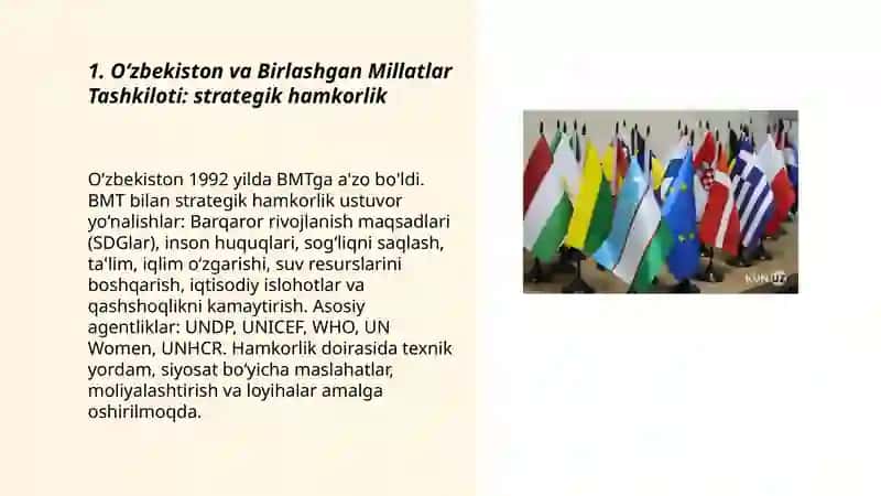 O‘zbekistonning xalqaro tashkilotlar bilan hamkorlik aloqalari 3