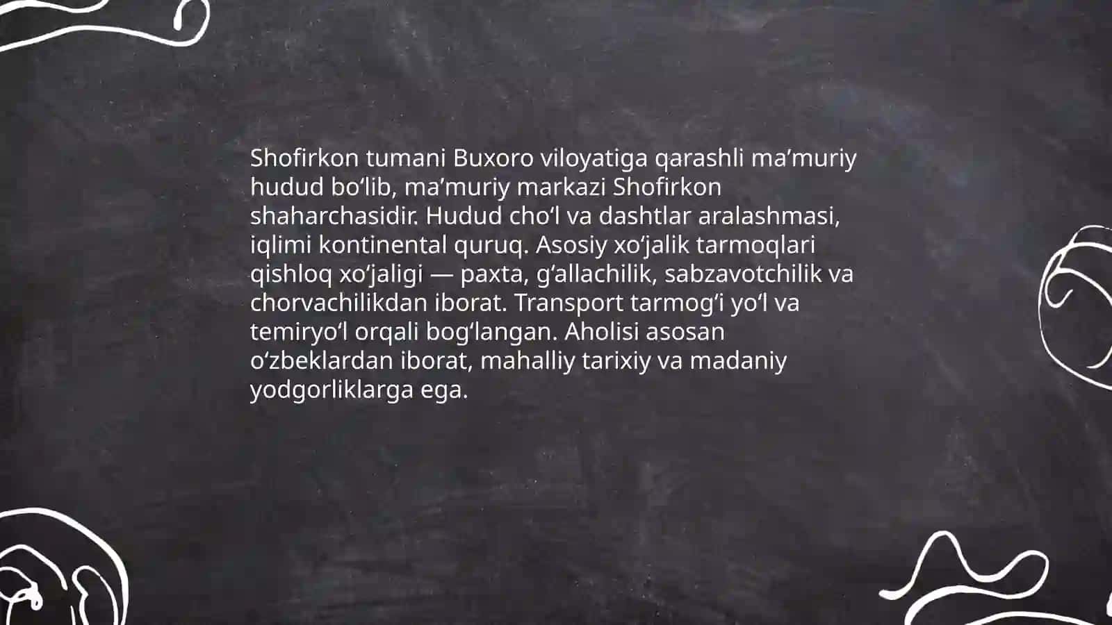 Shofirkon tumani haqida maʼlumot tarixiy geografik maʼlumotlar va etemalogiyasi 3
