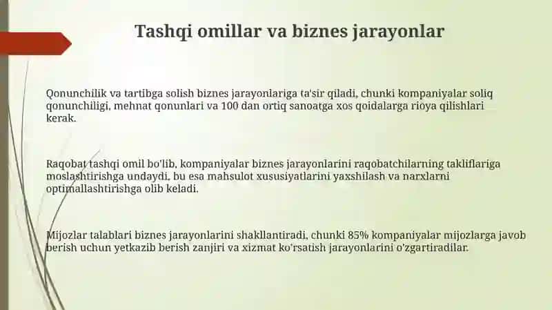 Biznes jaroyonlariga tasir etuvchi omillar 3