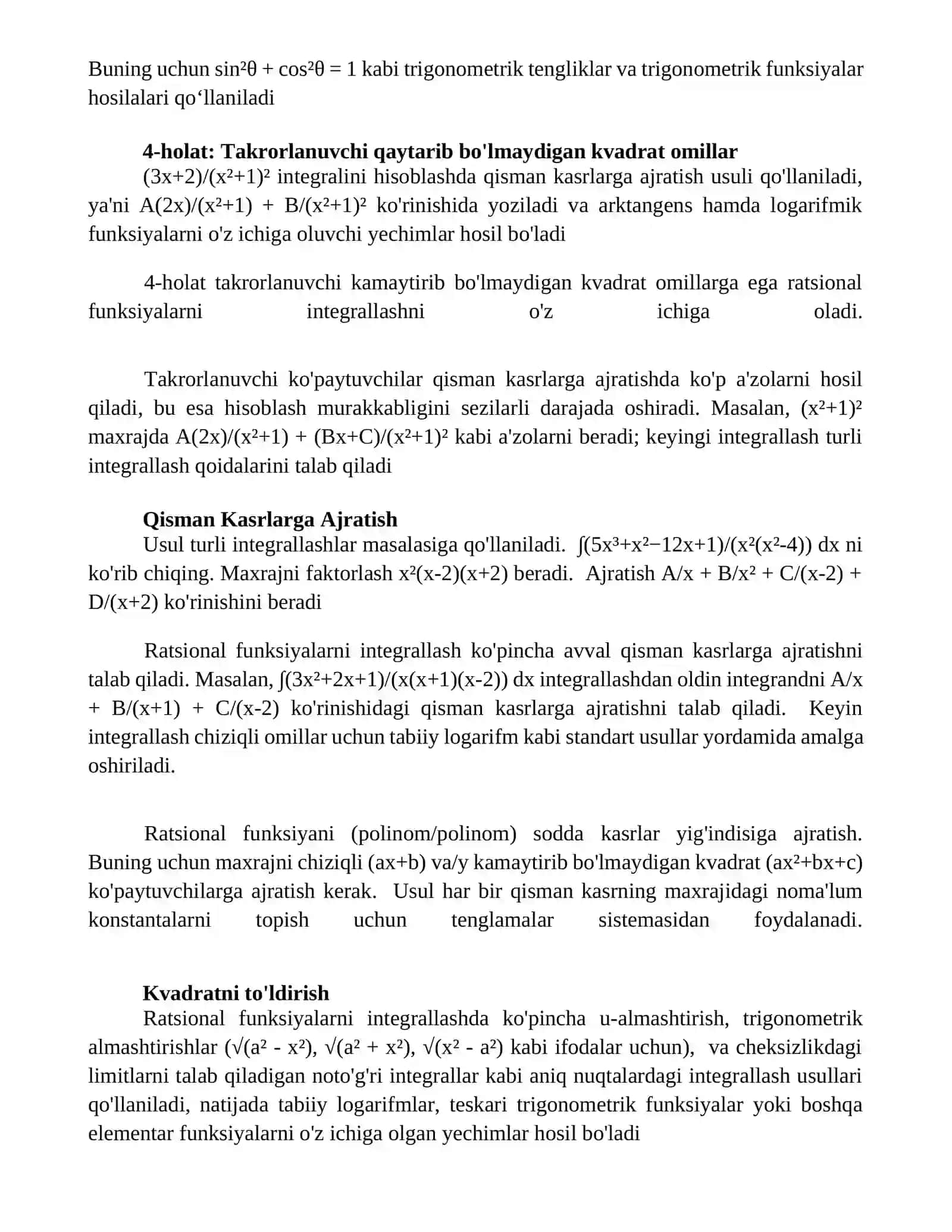 Ratsional kasr funksiya integrali 3