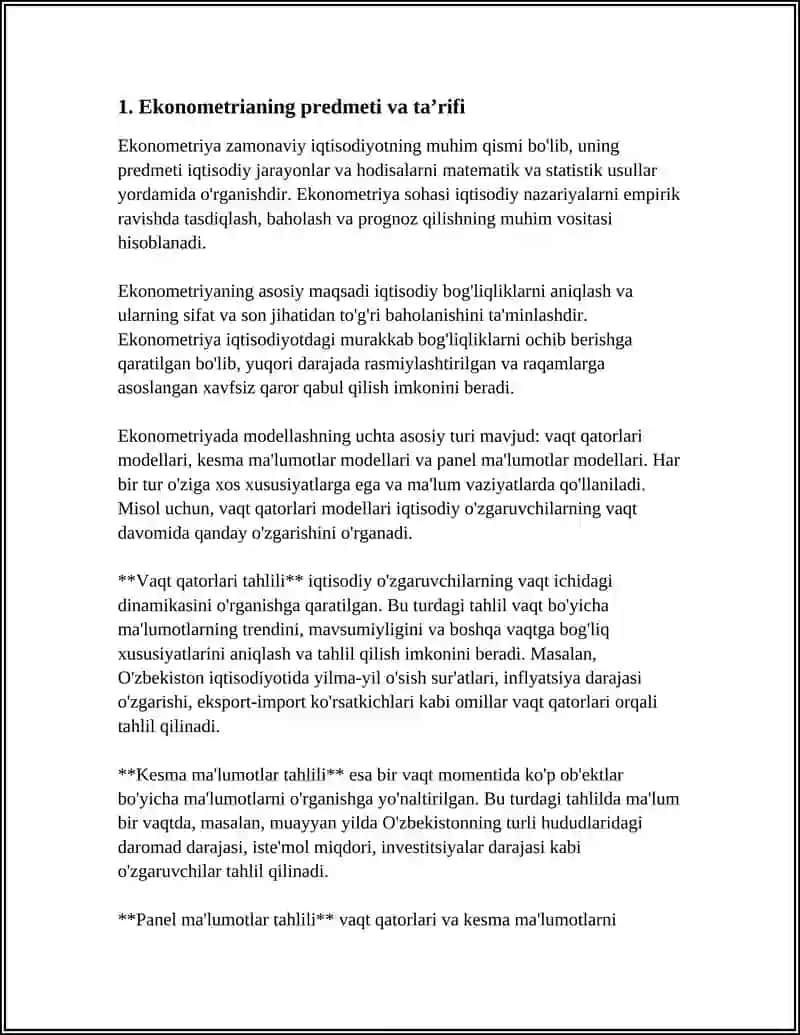 EKONOMETRIKANING PREDMETI,VAZIFALARI VA IQTISODIY TAHLILDAGI ORNI 3