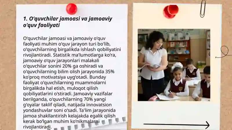 Oʻquvchilar jamoasi yaxlit pedogogik jarayonning asosiy shakli va oʻquvchilarning ilmiy dunyoqarashini shakllantirish 3