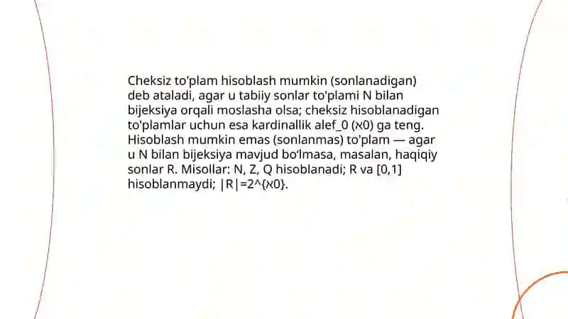 Cheksiz to'plamlarni quvvatiga ko‘ra taqgoslash muammolari. 3