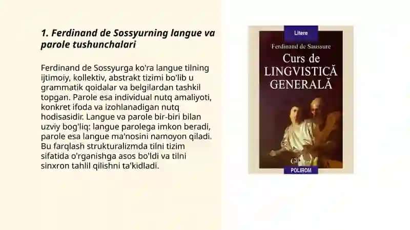 FERDINAND DE SOSSYURNING LINGVISTIK NAZARIYASI. TILSHUNOSLIKDA STRUKTURALIZM 3