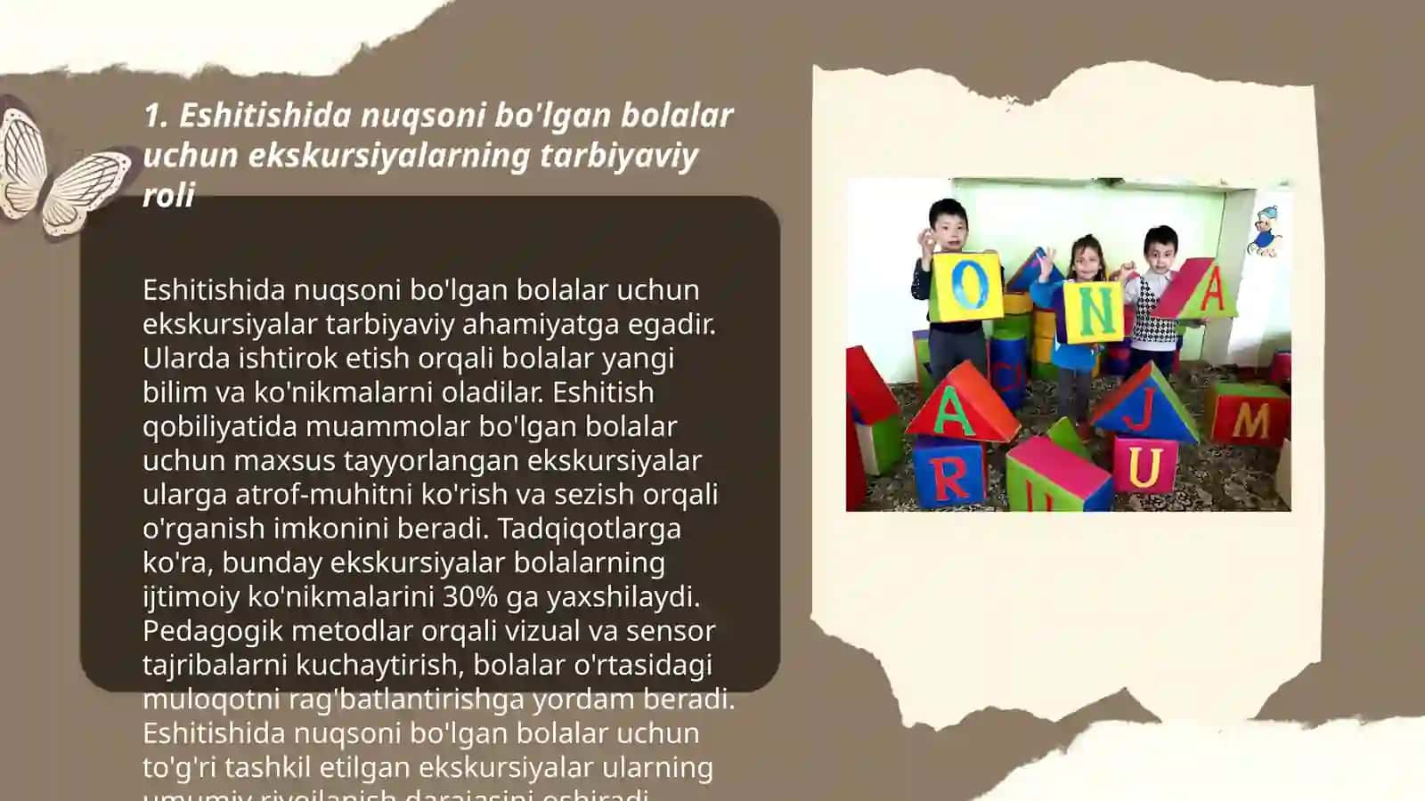 Eshitishida nuqsoni boʻlgan bolalar maktab ta'limida ekskursiyalarning ahamiyati xususida referat 3