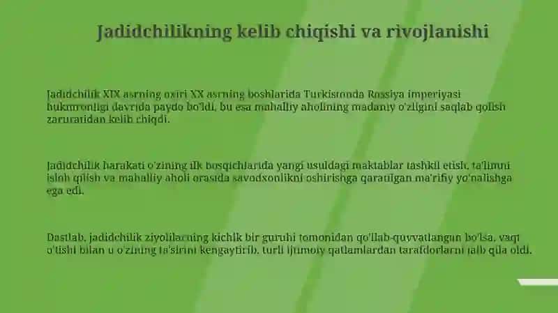 Turkistonda jadidchilik va ma'rifatparvarlik g'oyalari 3