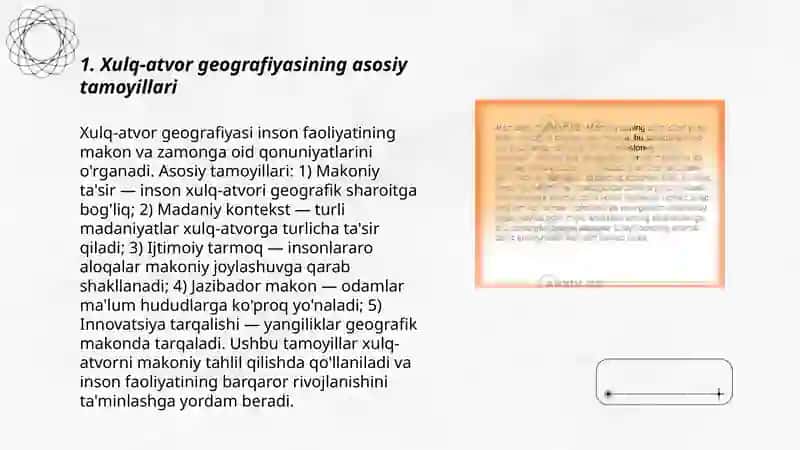Xulq-atvor geografiyasi, geografik diterminizm, possibilizm, envayronmentalizm tushunshalari 3