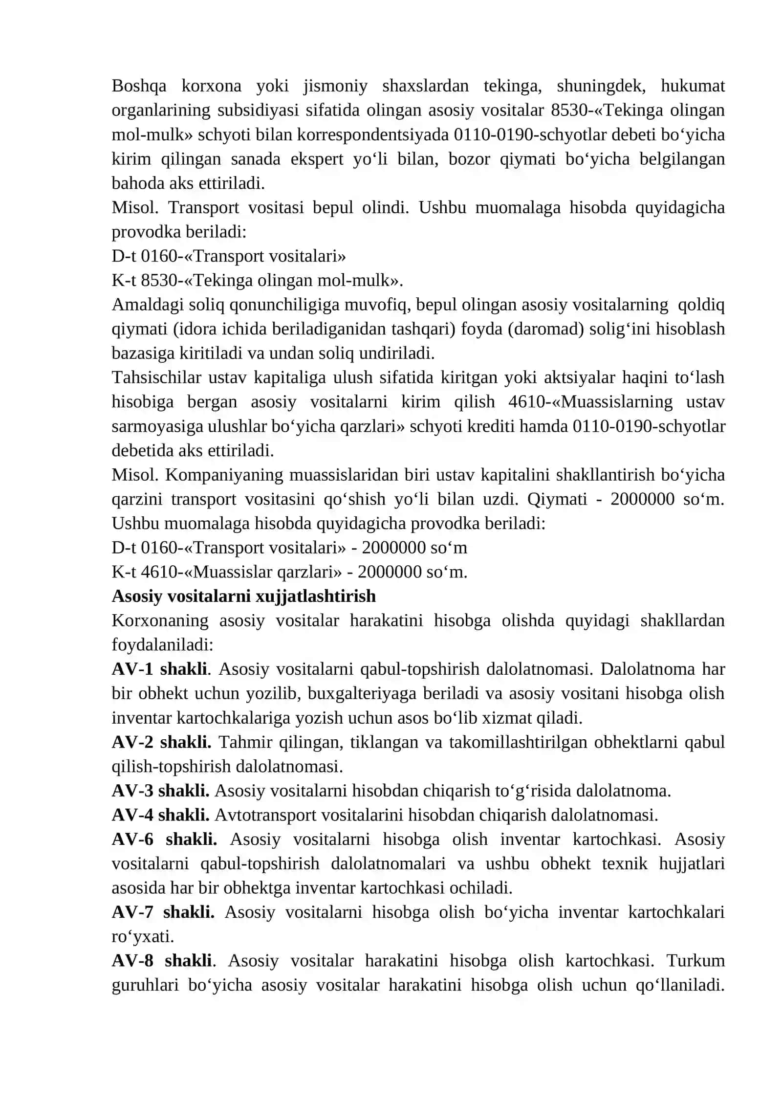 Asosiy vositalarni qabul qilish va hujjatlashtirish 3