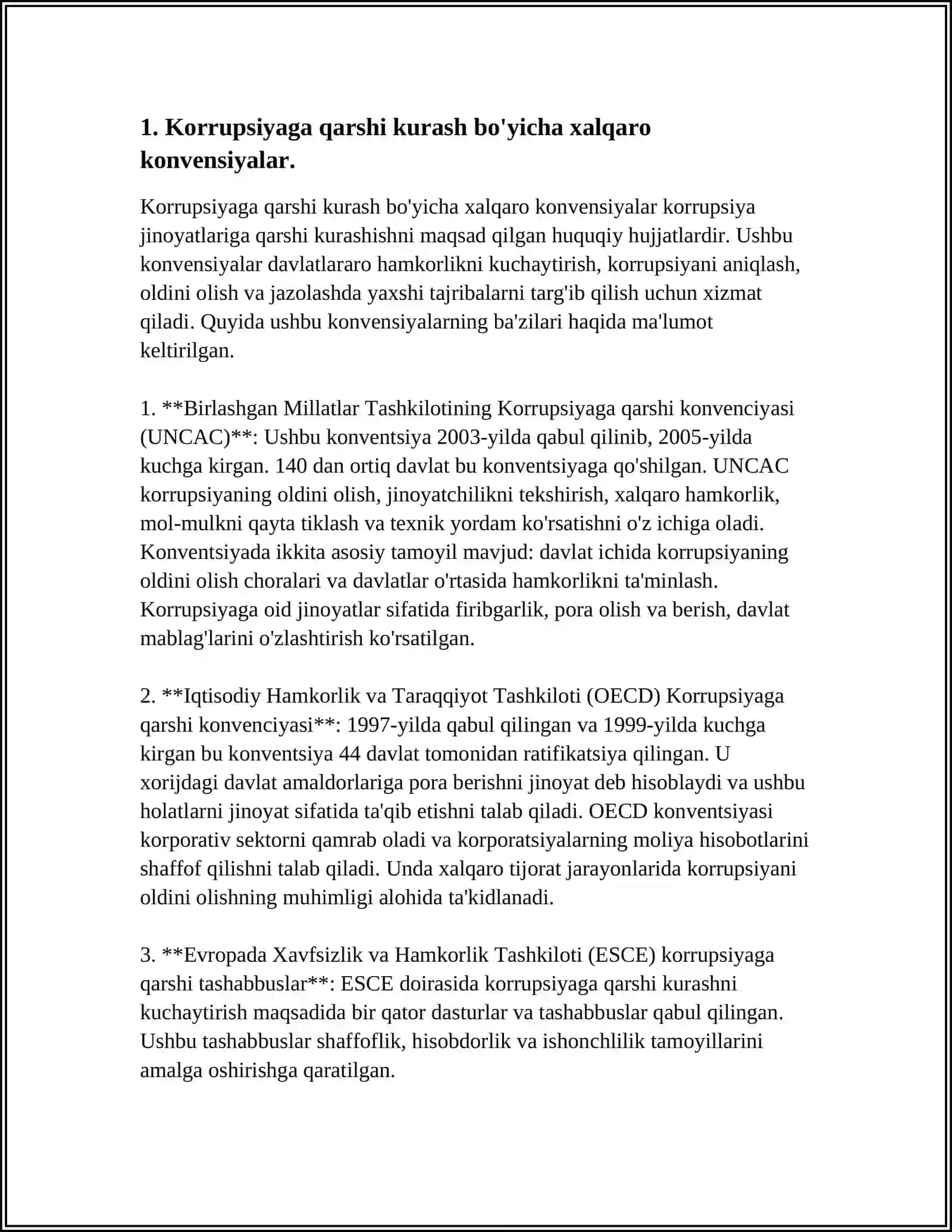 Korrupsiyaga Qarshi Kurash Bo'yicha Xalqaro Konvensiyalar 3