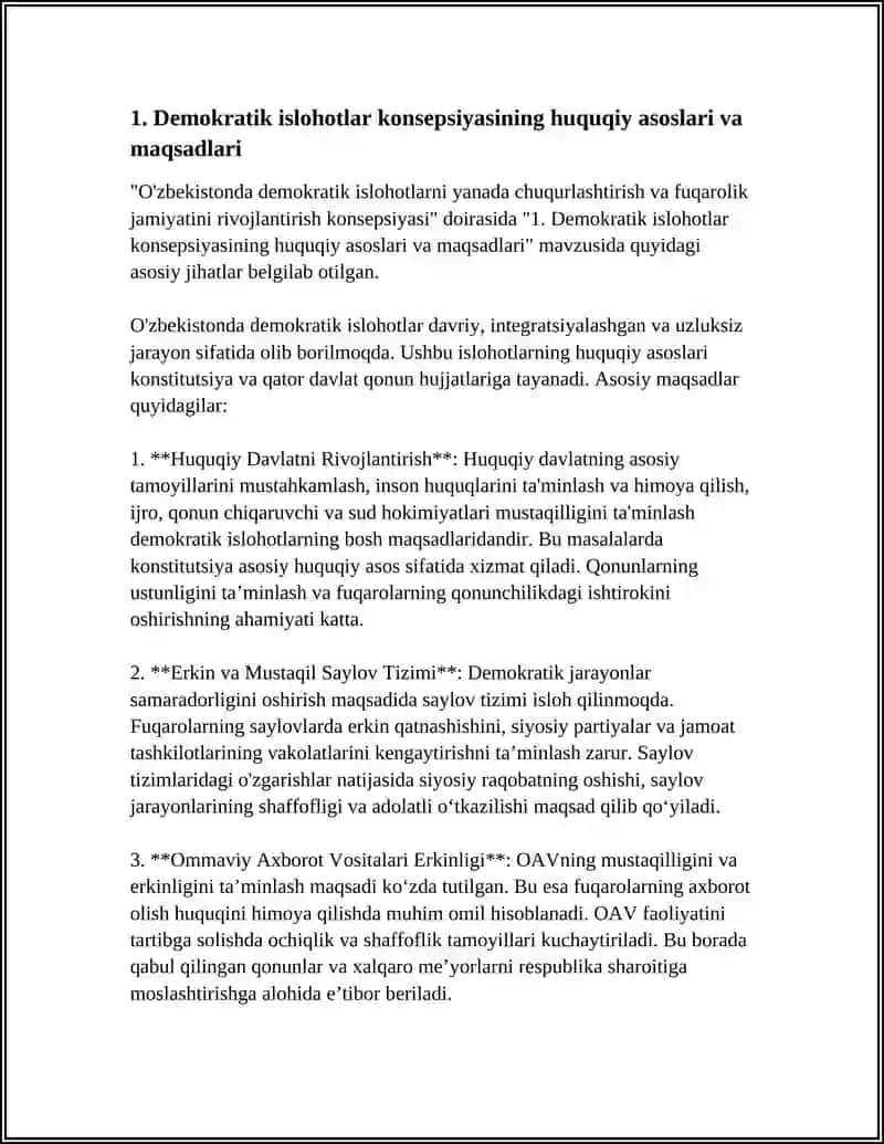 O'ZBEKISTONDA DEMOKRATIK ISLOHOTLARNI YANADA CHUQURLASHTIRISH VA FUQAROLIK JAMIYATINI RIVOJLANTIRISH KONSEPSIYASI 3