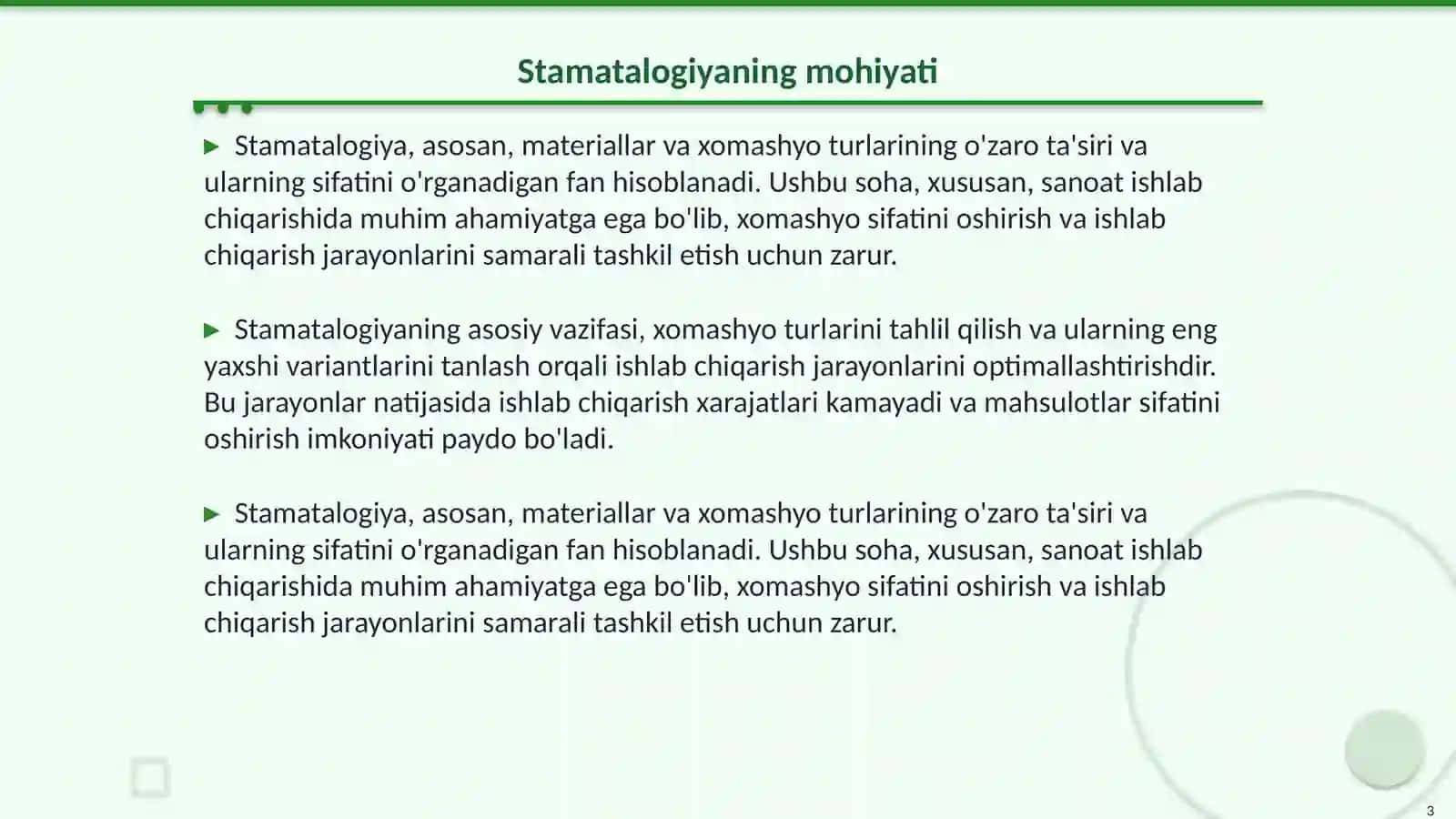 Stamatalogiyada qolib oluvchi xomashyo turlari 3