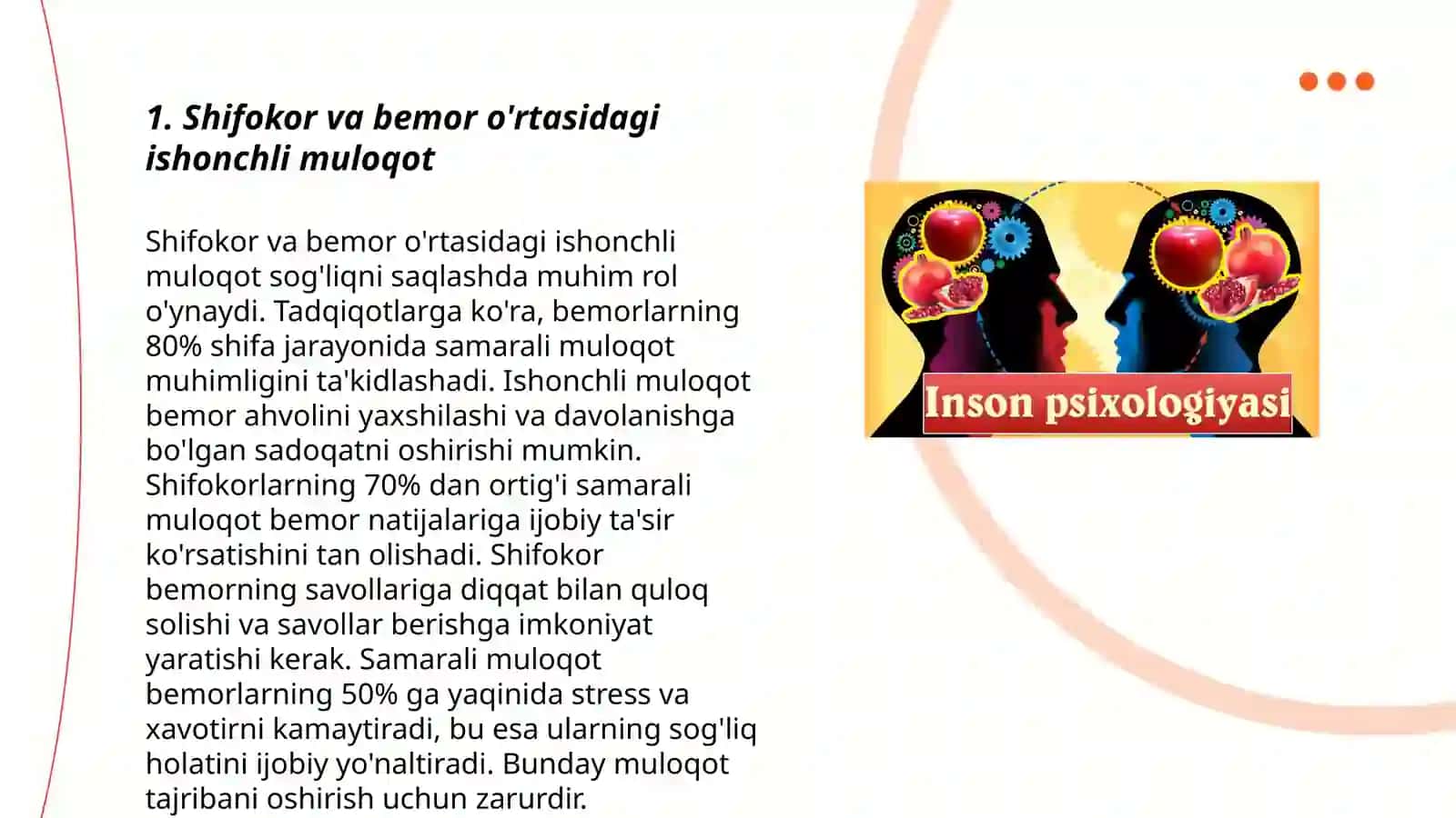 Muloqot. Shifokor va bemor muloqotining psixologik xususiyatlari 3