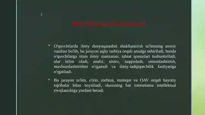 O‘quvchilarning tarbiyada ilmiy dunyoqarashini shakllantirish 3