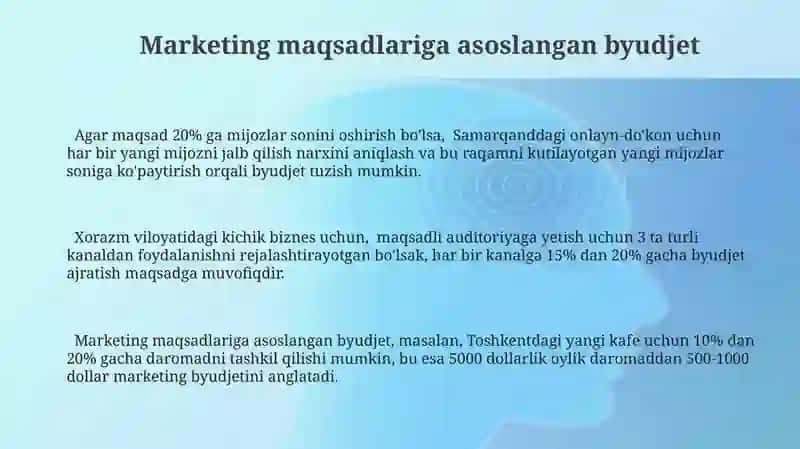Marketing byudjetini aniqlash usullari 3