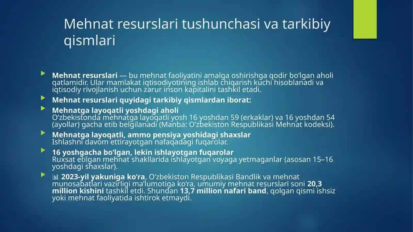 Mehnat resurslari tarkibi va ularning dinamikasi tahlili 3
