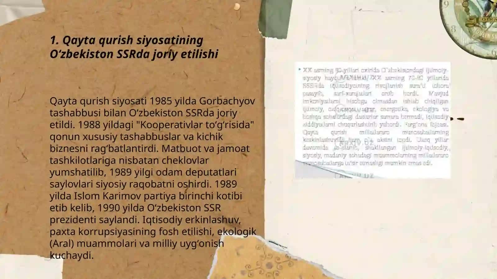 Qayta qurish yillarida Oʻzbekistondagi ijtimoiy siyosiy vaziyat 3