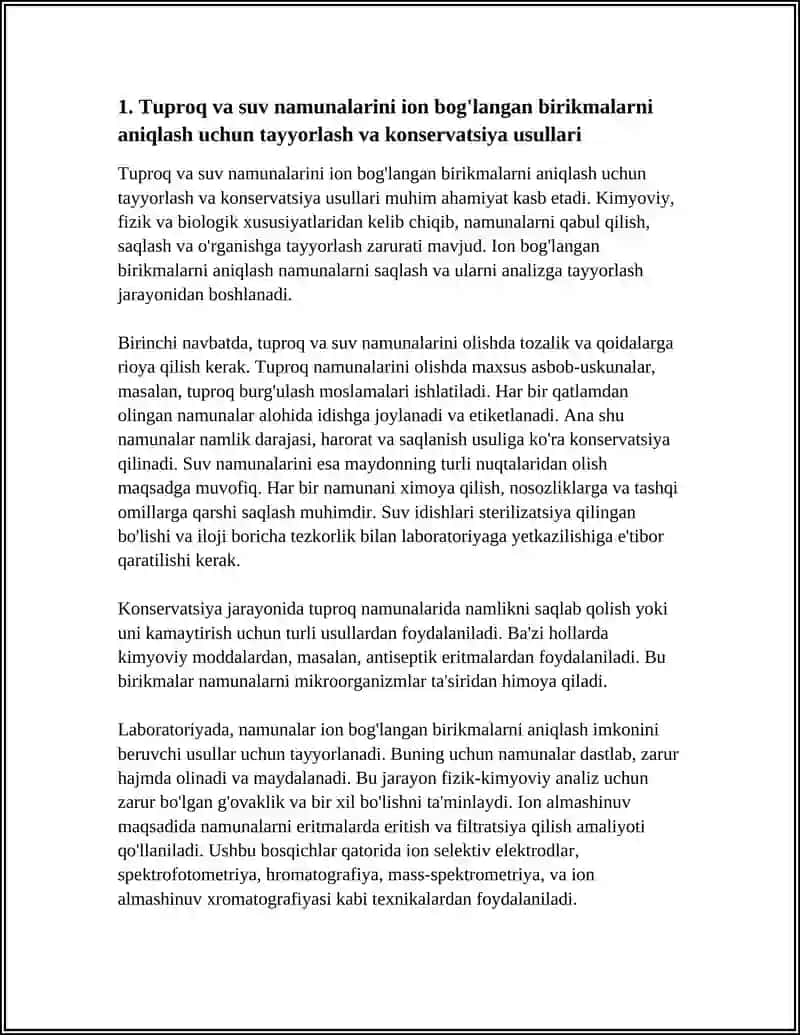 Tuproq va Suvning ifloslanishida Ion Bog'lanishli Birikmalarni Aniqlash Usulini Ishlab Chiqish 3