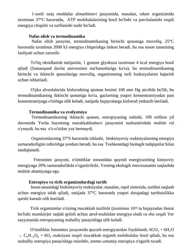 Termodinamika qonunlarni tirik organizmlarga tasiri 3