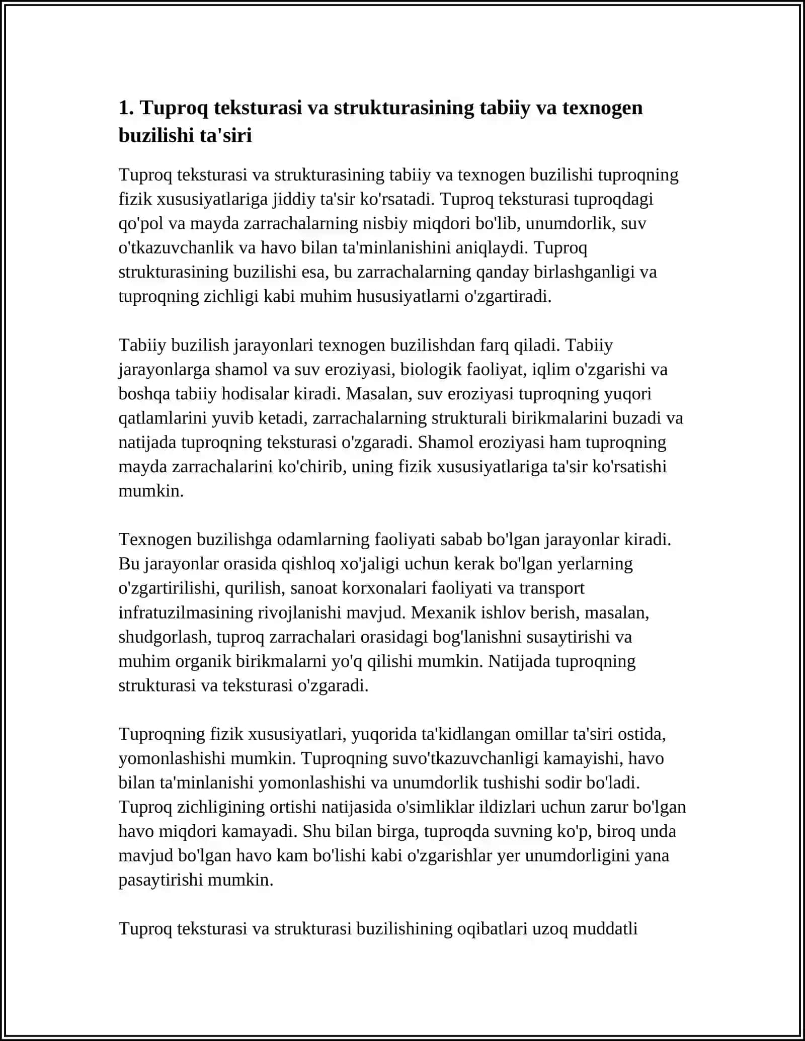 TABBIY VA TEXNOGEN BUZILGAN TUPROQLARNING FIZIK XOSSALARINI O'ZGARISHINI TAXLIL QILISH 3