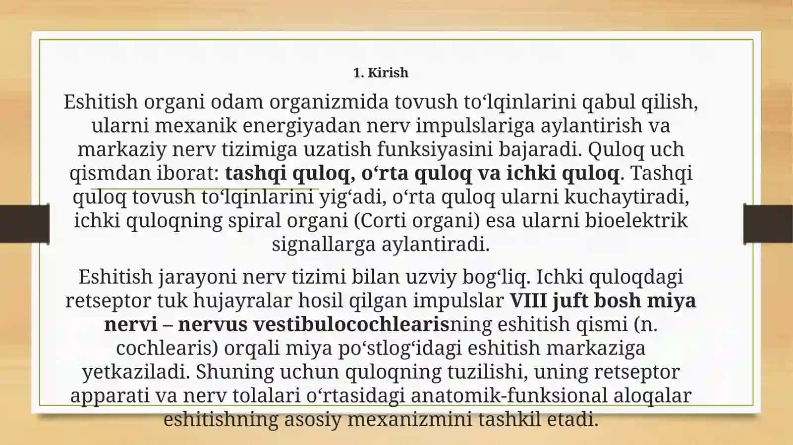 Eshitish organi innervatsiyasining xususiyatlari 3