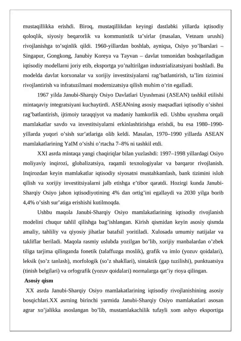 Janubi-Sharqiy Osiyo mamlakatlarining XX–XXI asrlardagi iqtisodiy rivojlanish modeli 3