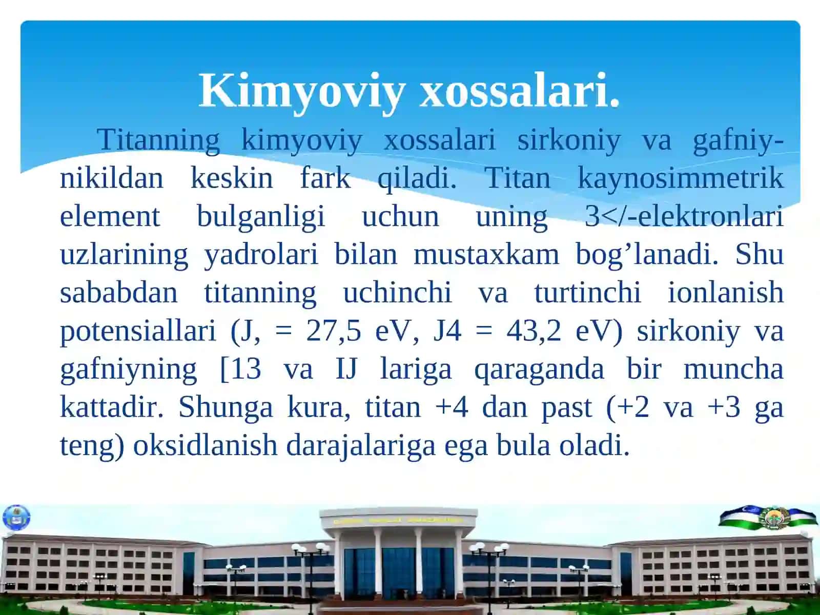 IV guruh qo'shimcha guruhcha   elementlari. Titan sirkoniy va gofniy 3