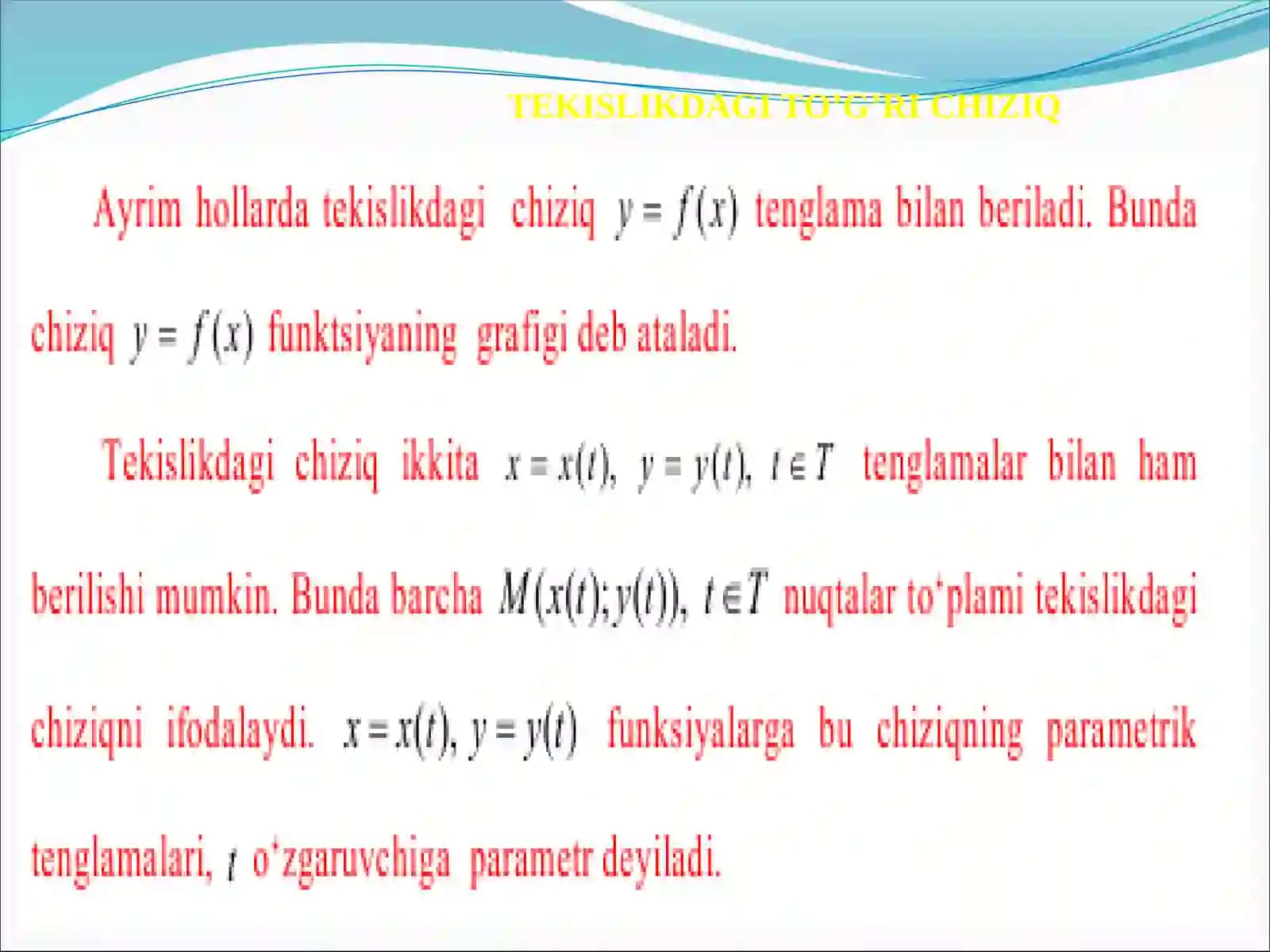 TEKISLIKDAGI TO’G’RI CHIZIQ 3